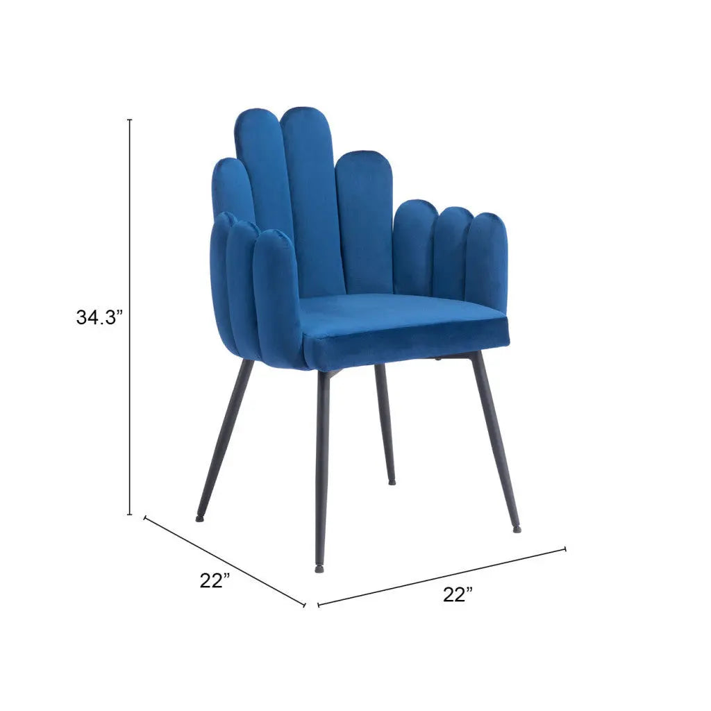 Set of Two Navy Blue and Black Upholstered Velvet Slat Back Dining Arm Chairs Homeroots
