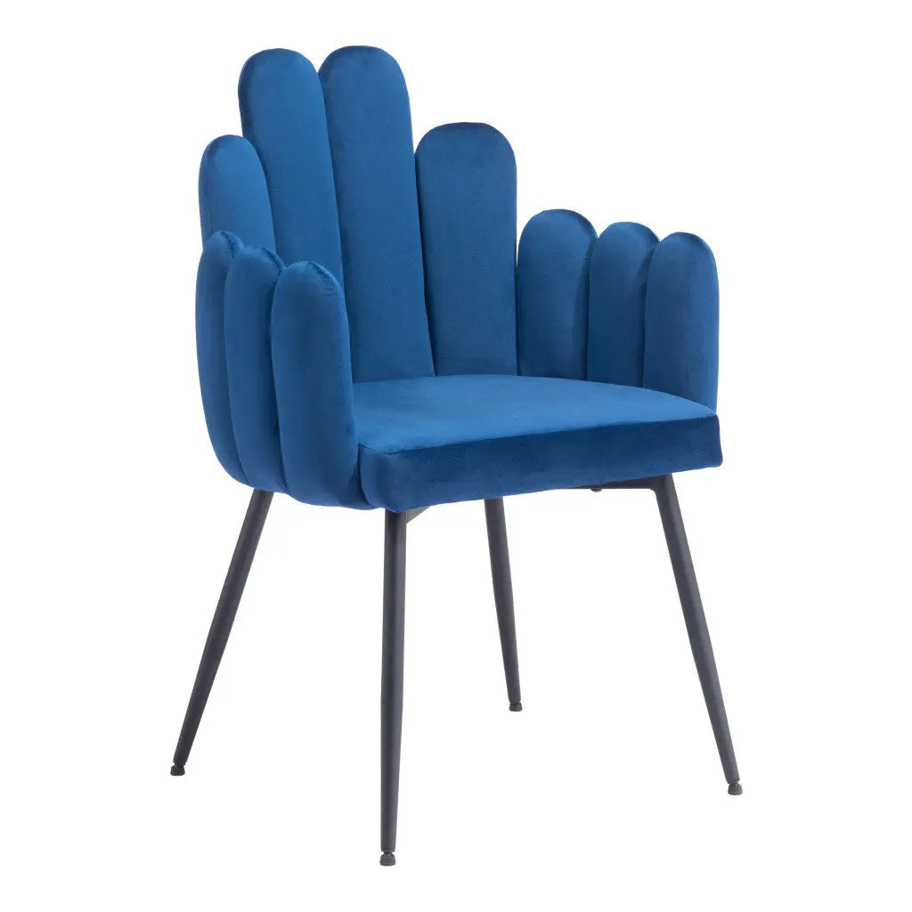 Set of Two Navy Blue and Black Upholstered Velvet Slat Back Dining Arm Chairs Homeroots