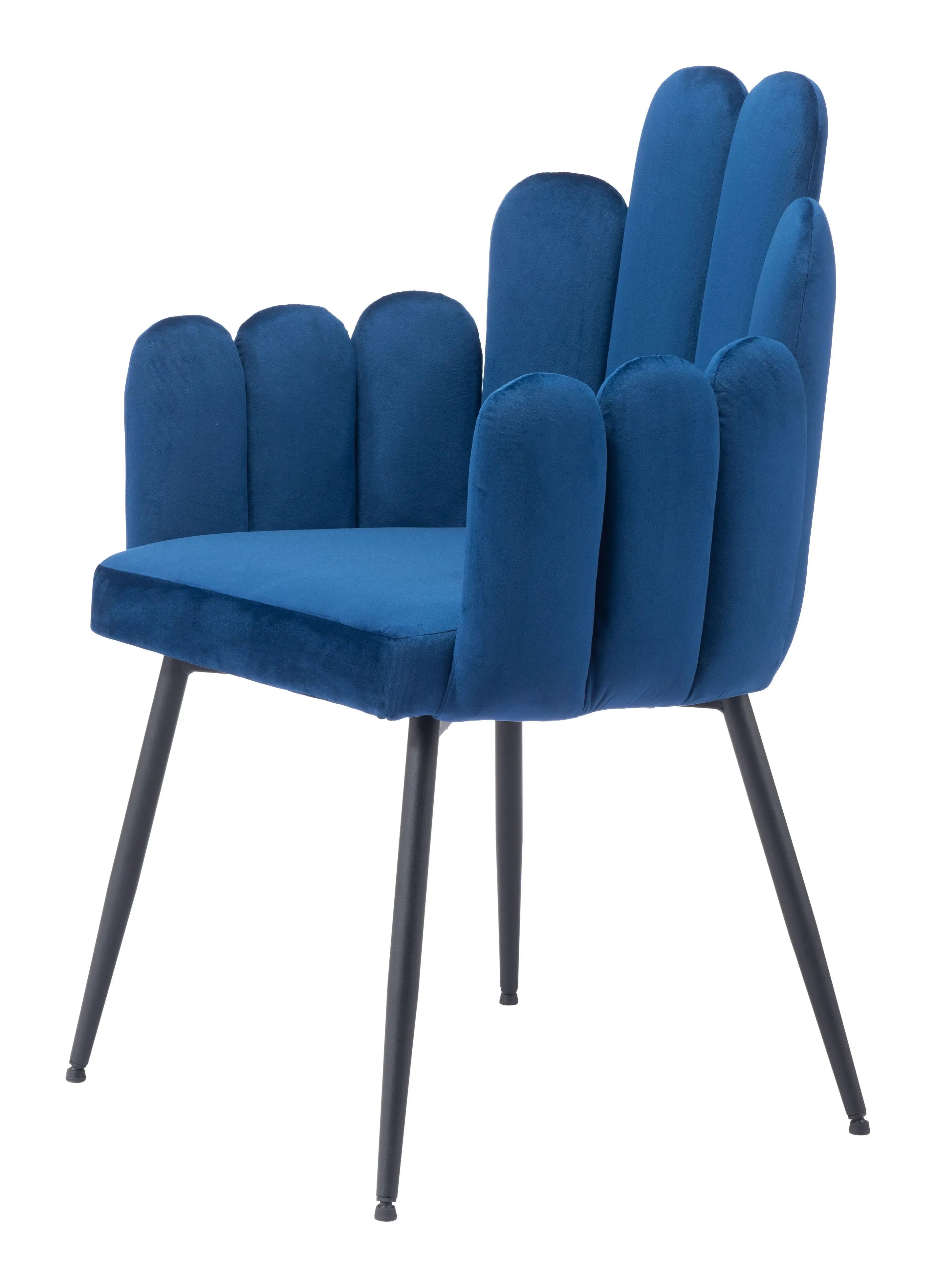 Set of Two Navy Blue and Black Upholstered Velvet Slat Back Dining Arm Chairs Homeroots