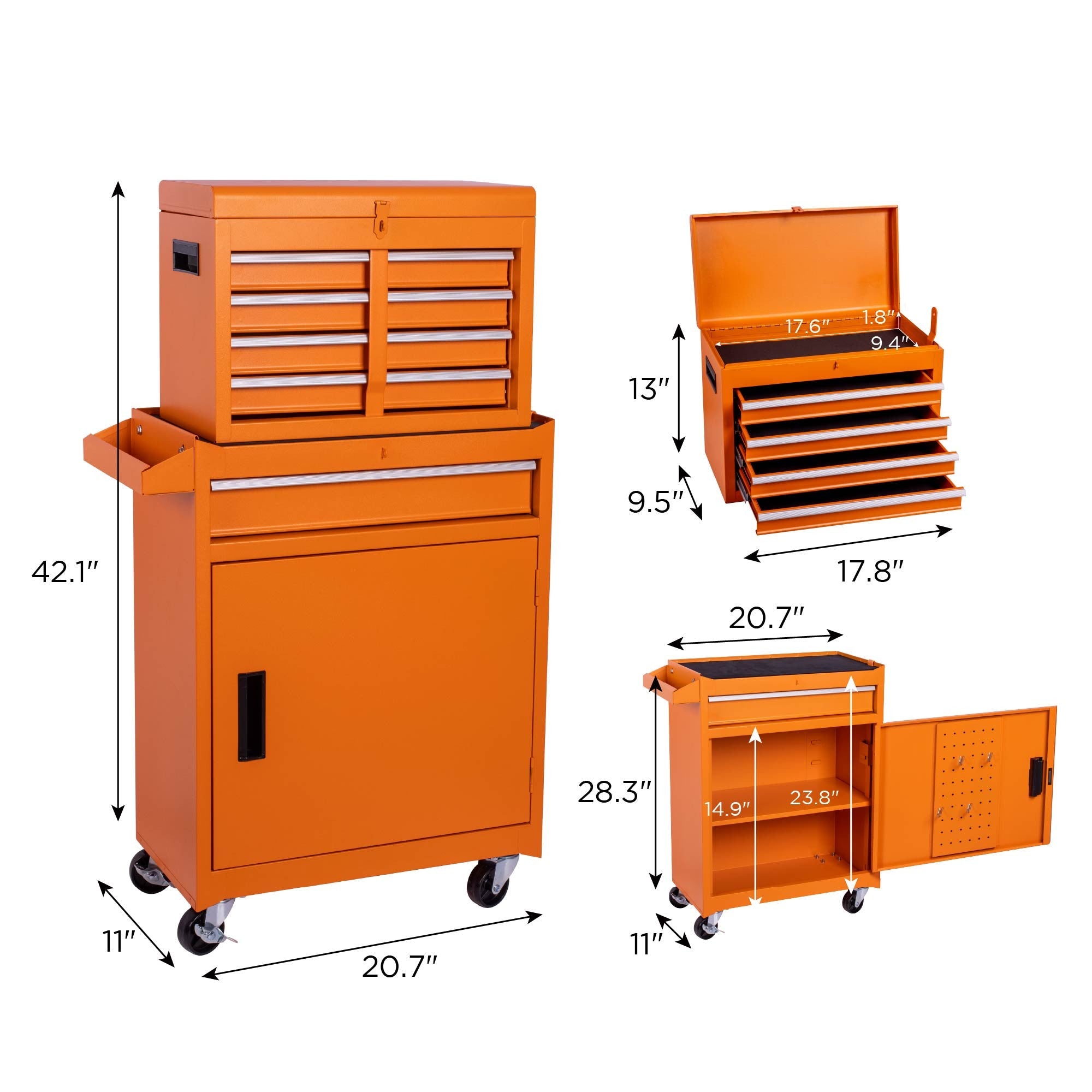 Set of Two Orange Multi-Tier Steel Rolling Cabinet With Lid - GreatEagleInc