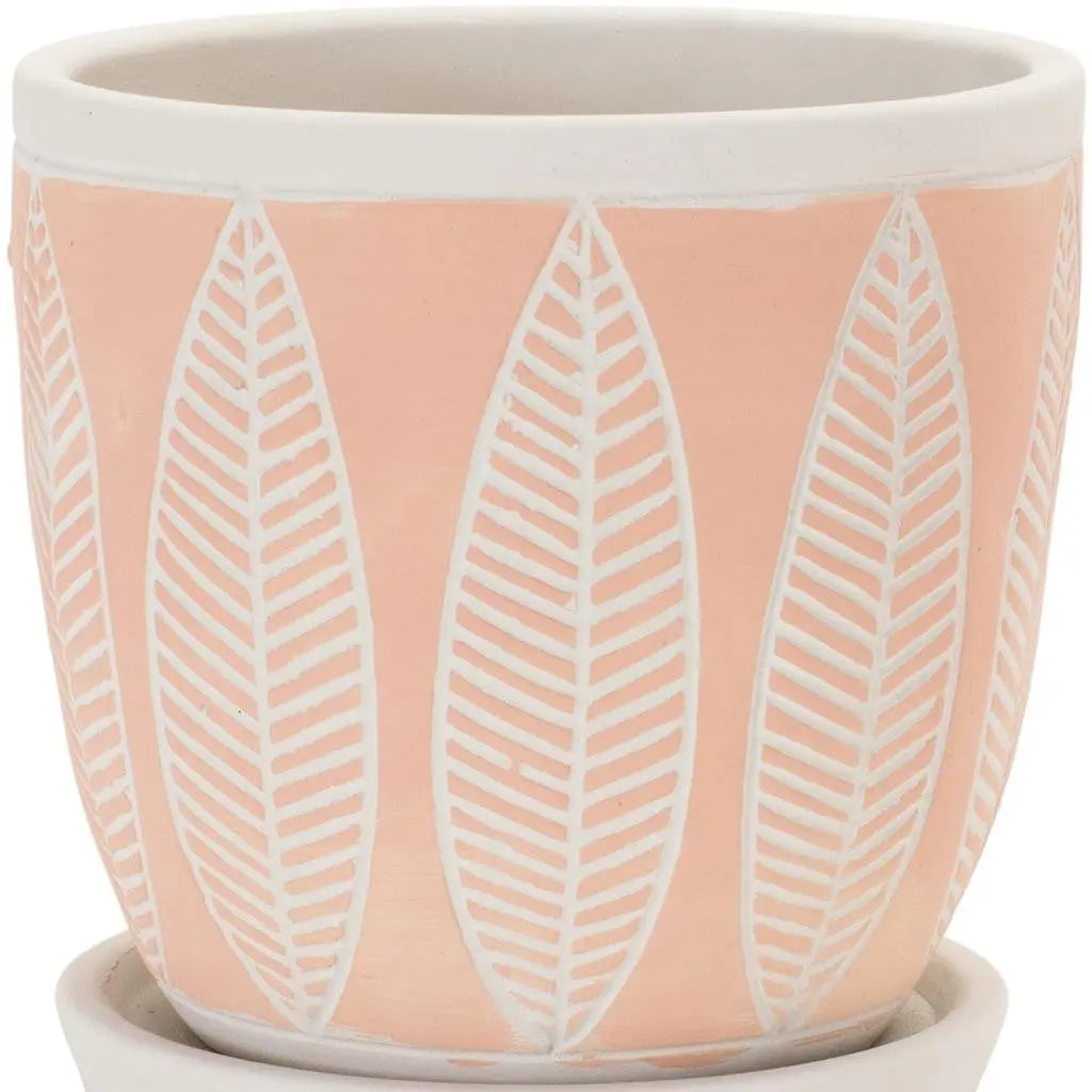 Set of Two Pink And Beige Cement 1 Ounce Leaf Round Pot Planters Homeroots Home Decor
