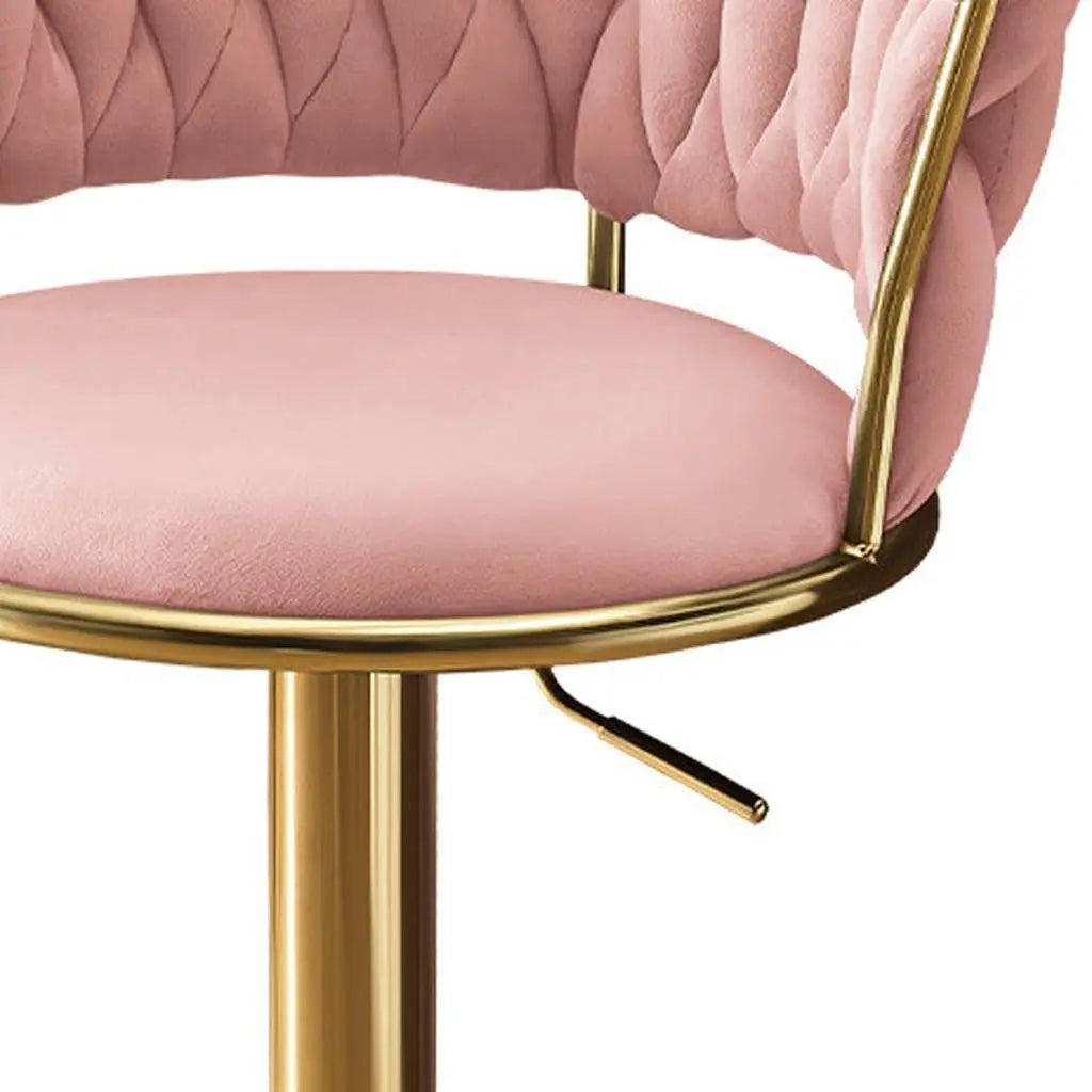 Set of Two Pink and Gold Velvet and Metal Low Back Adjustable Height Swivel Bar Chairs Homeroots Living Room