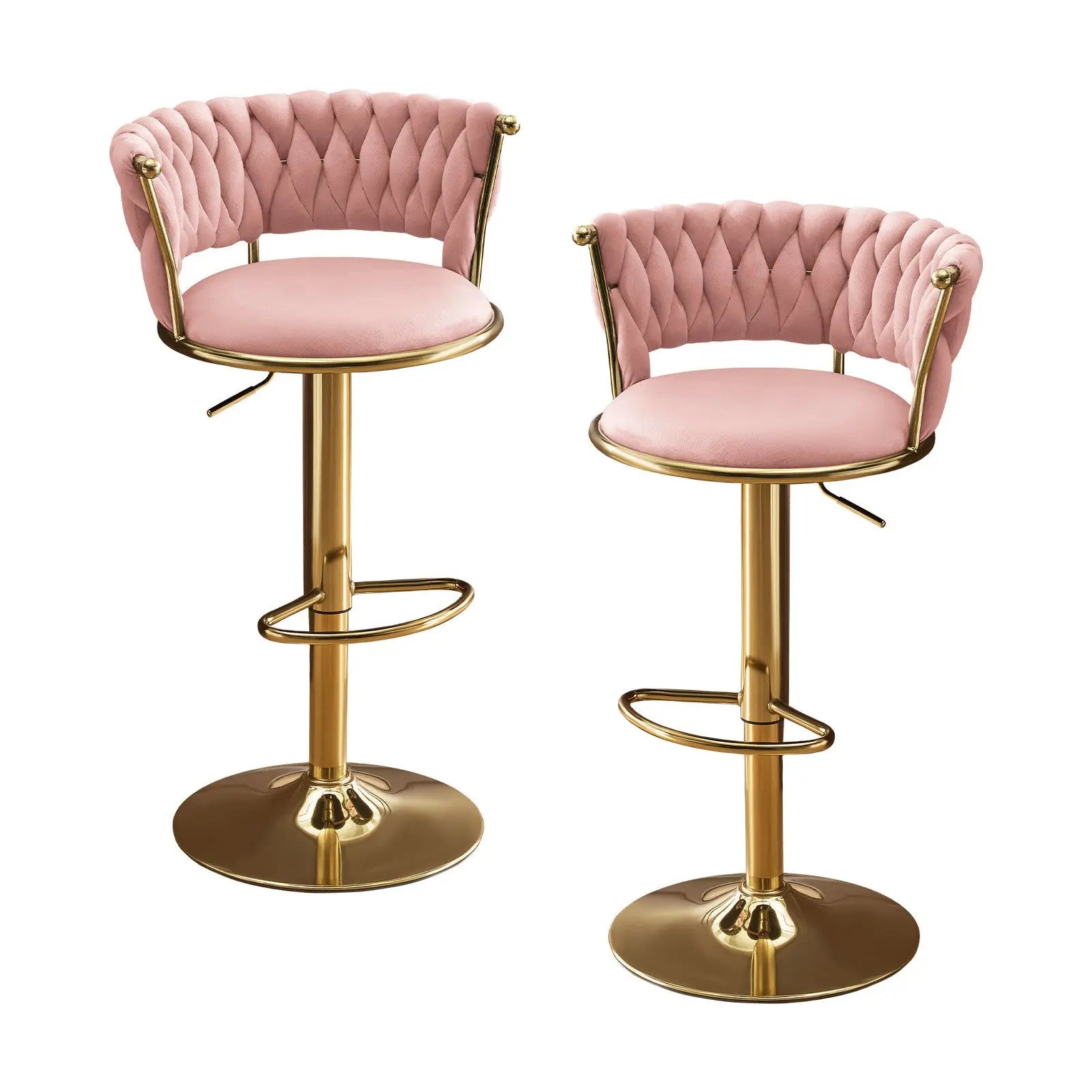 Set of Two Pink and Gold Velvet and Metal Low Back Adjustable Height Swivel Bar Chairs Homeroots Living Room