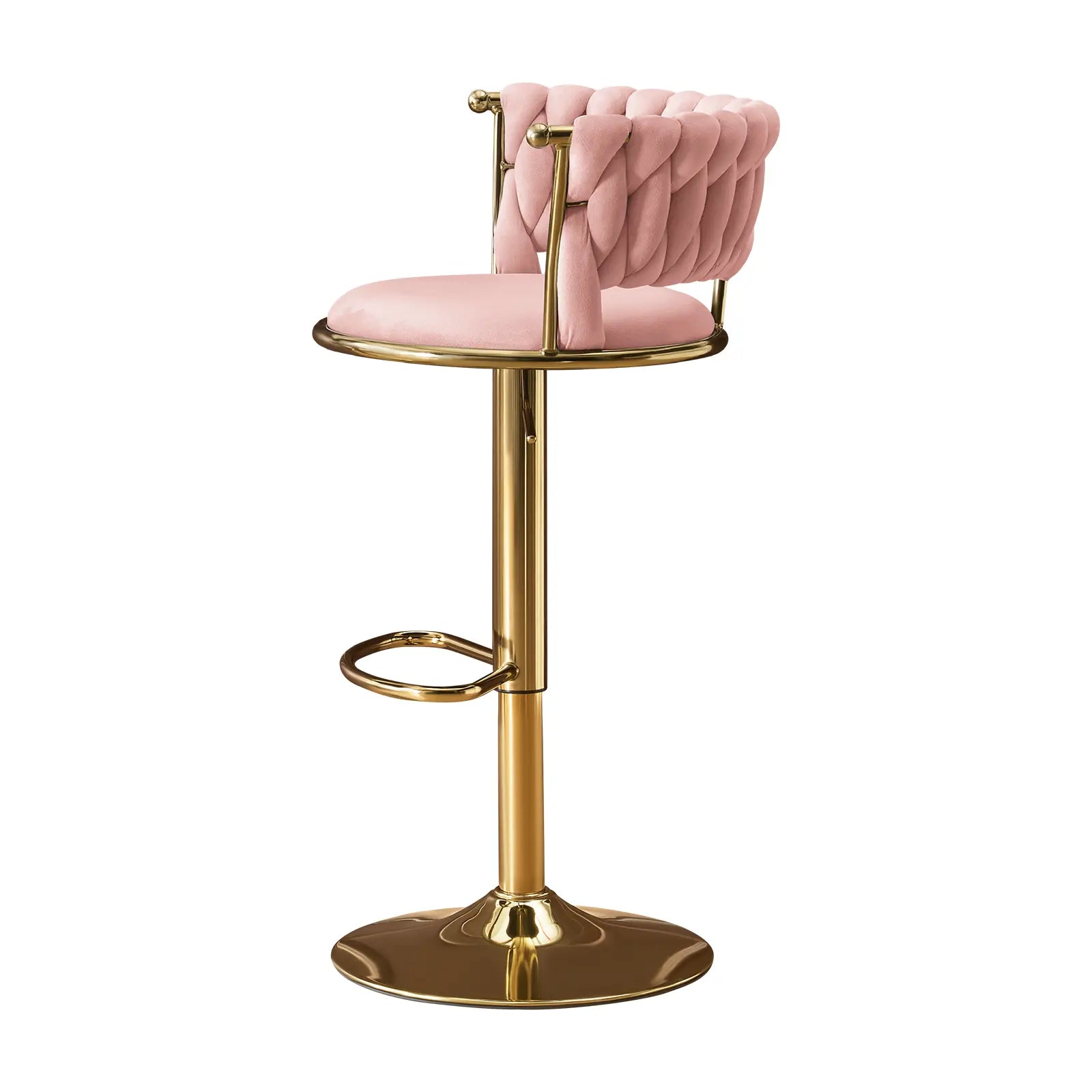 Set of Two Pink and Gold Velvet and Metal Low Back Adjustable Height Swivel Bar Chairs Homeroots Living Room