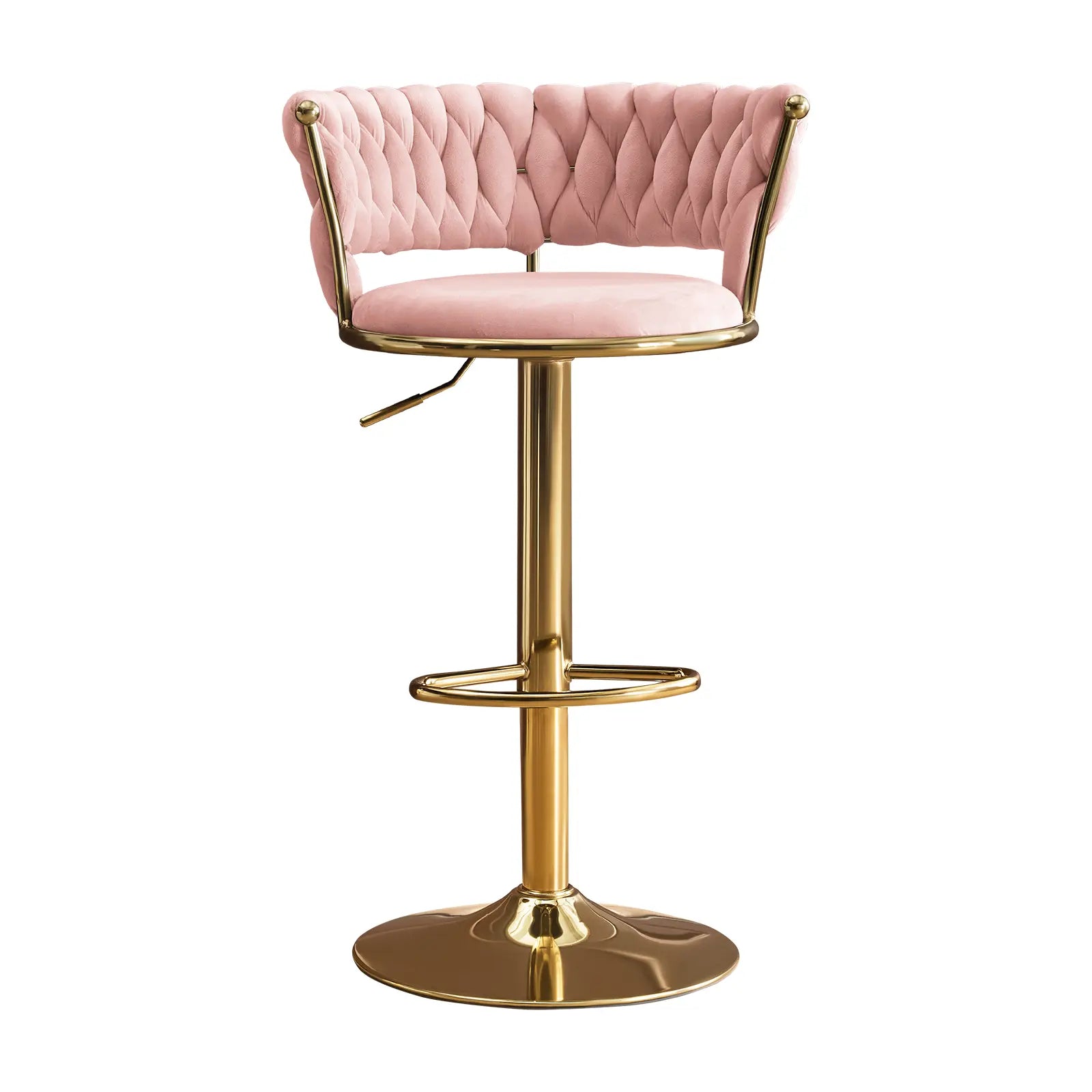 Set of Two Pink and Gold Velvet and Metal Low Back Adjustable Height Swivel Bar Chairs Homeroots Living Room