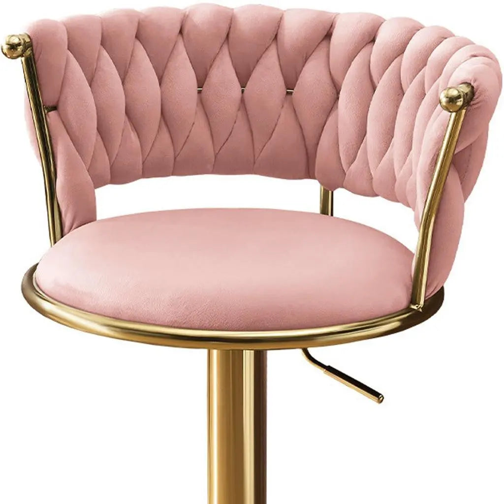 Set of Two Pink and Gold Velvet and Metal Low Back Adjustable Height Swivel Bar Chairs Homeroots Living Room
