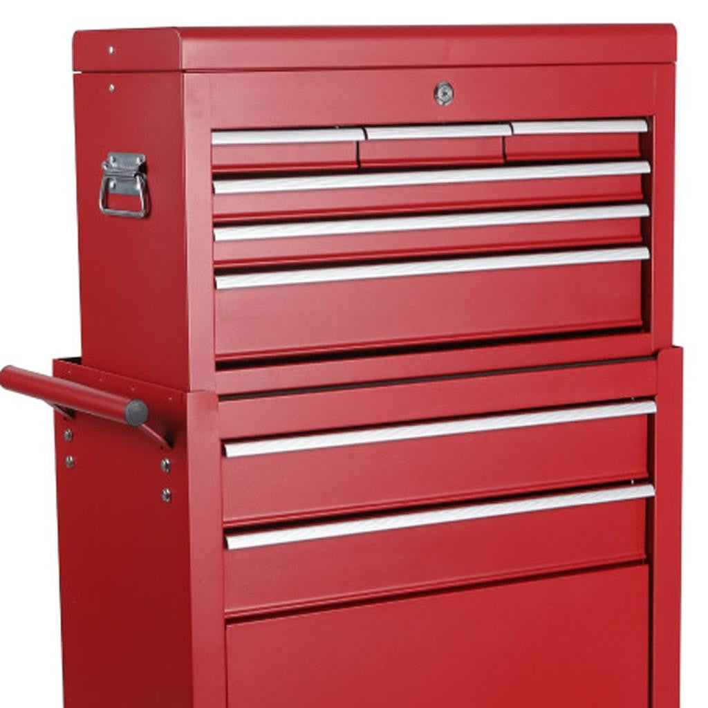 Set of Two Red Multi-Tier Steel Rolling Cabinet With Lid - GreatEagleInc