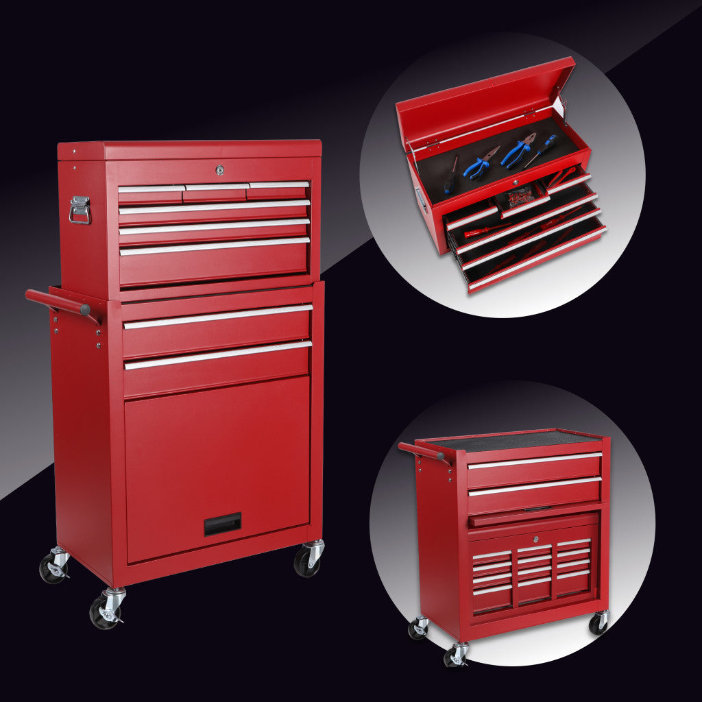 Set of Two Red Multi-Tier Steel Rolling Cabinet With Lid - GreatEagleInc