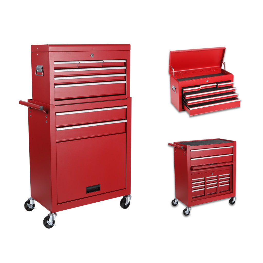 Set of Two Red Multi-Tier Steel Rolling Cabinet With Lid - GreatEagleInc