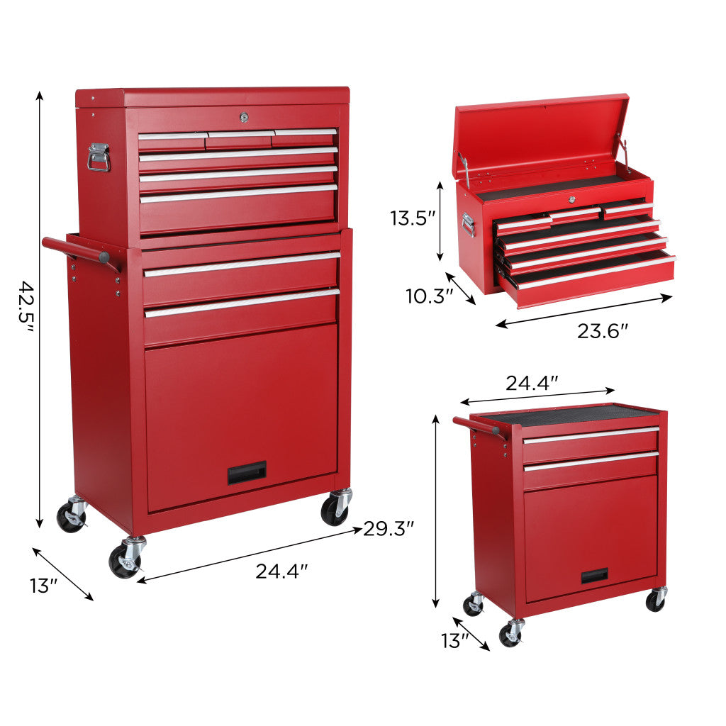 Set of Two Red Multi-Tier Steel Rolling Cabinet With Lid - GreatEagleInc