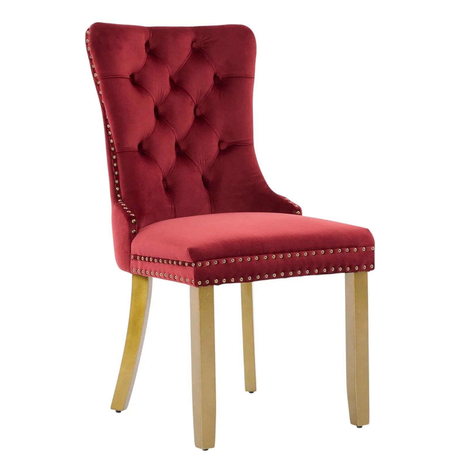 Set of Two Red and Gold Tufted Velvet And Solid Wood Dining Side Chairs Homeroots Kitchen & Dining