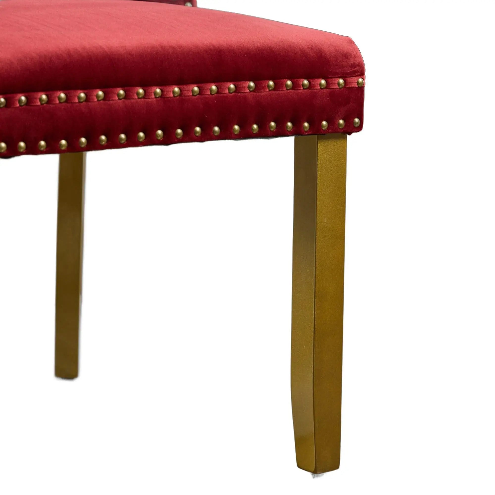 Set of Two Red and Gold Tufted Velvet And Solid Wood Dining Side Chairs Homeroots Kitchen & Dining
