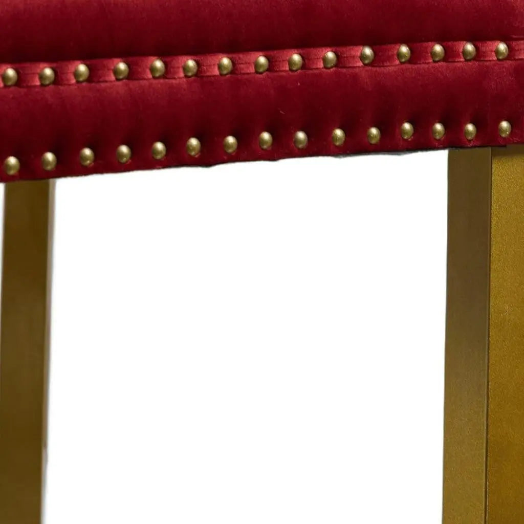 Set of Two Red and Gold Tufted Velvet And Solid Wood Dining Side Chairs Homeroots Kitchen & Dining