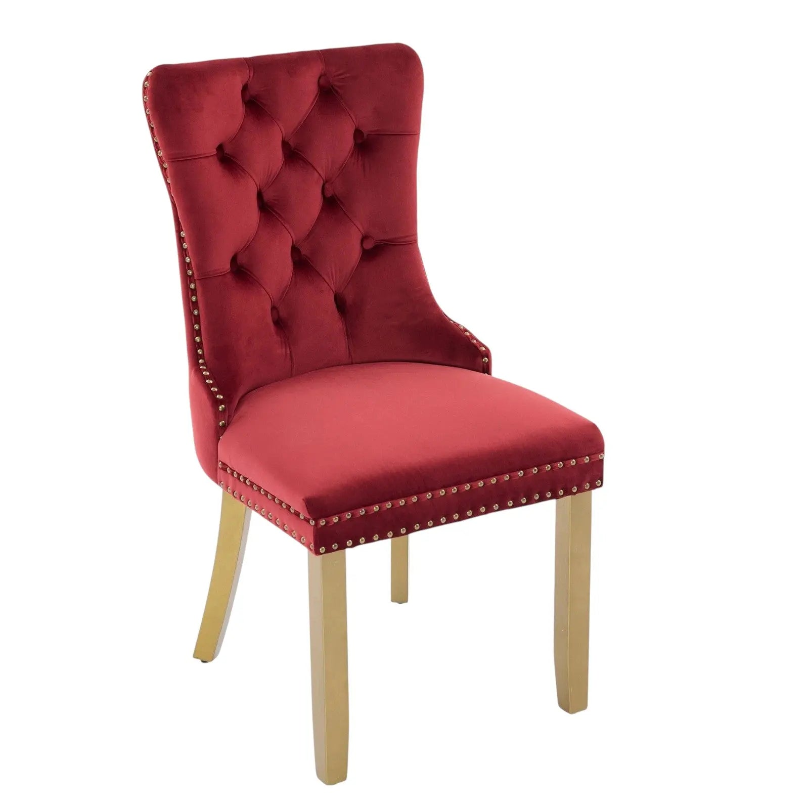 Set of Two Red and Gold Tufted Velvet And Solid Wood Dining Side Chairs Homeroots Kitchen & Dining