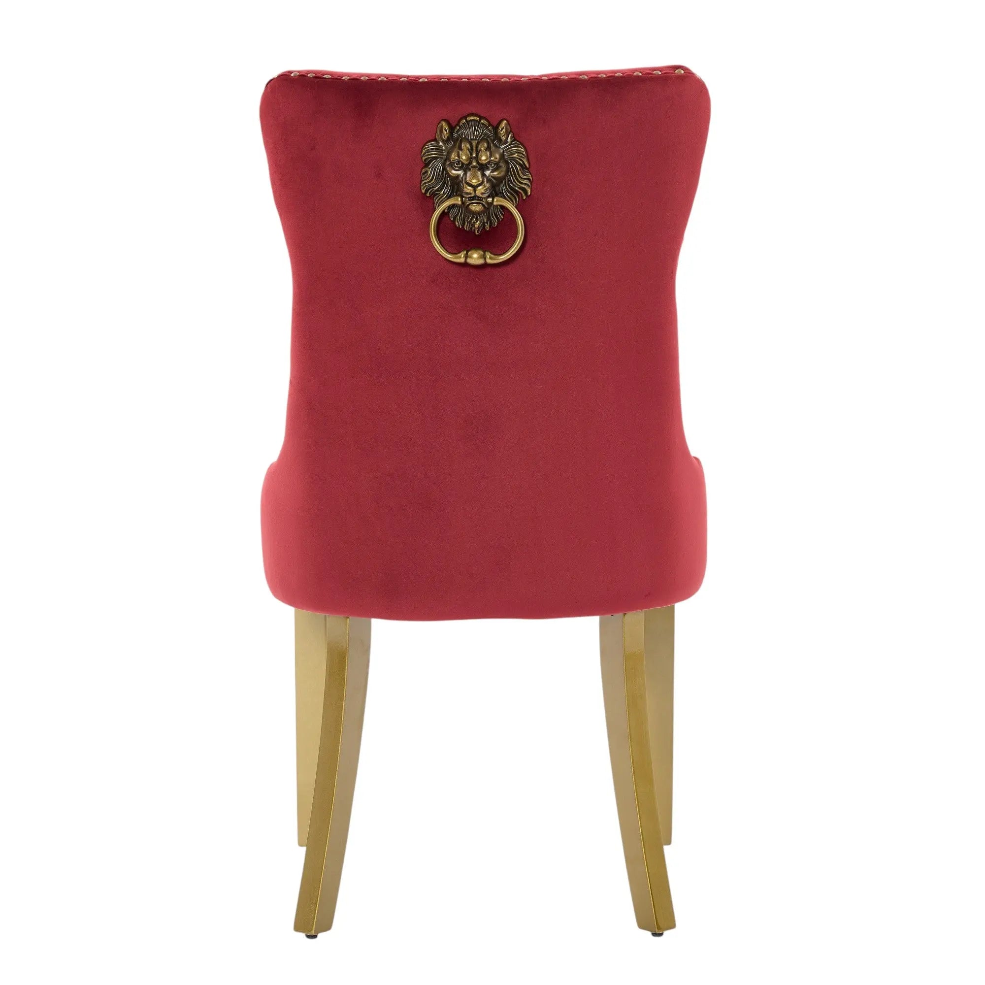 Set of Two Red and Gold Tufted Velvet And Solid Wood Dining Side Chairs Homeroots Kitchen & Dining