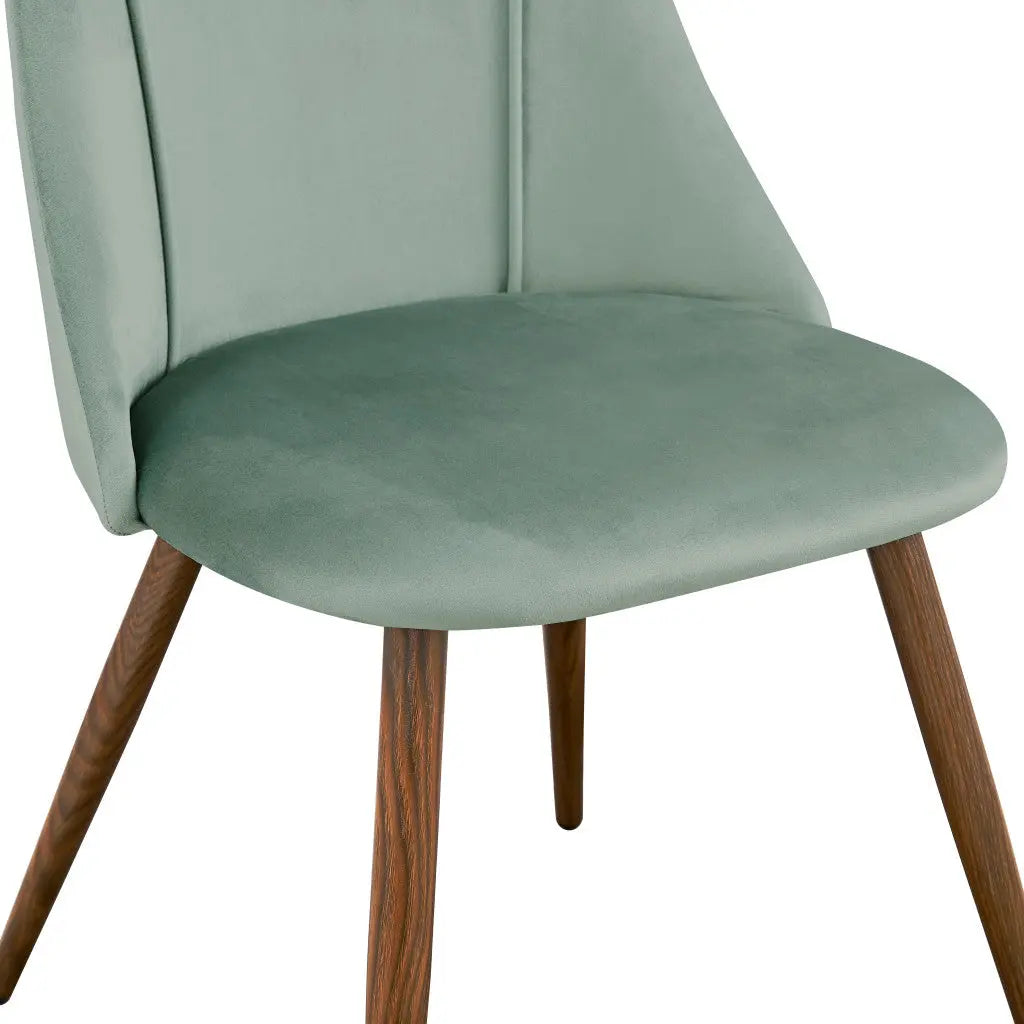 Set of Two Sage and Brown Upholstered Velvet Dining Side Chairs Homeroots Kitchen & Dining