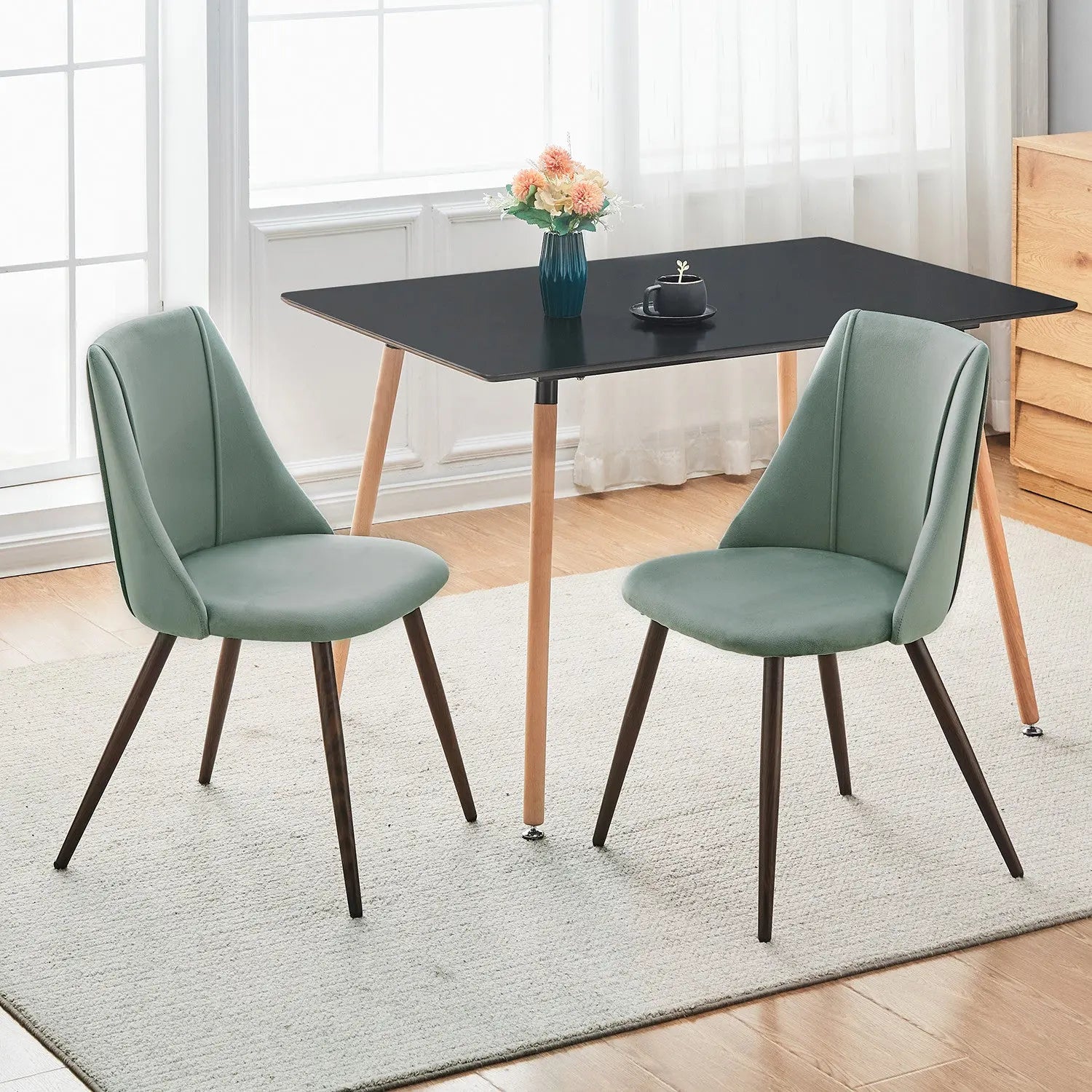 Set of Two Sage and Brown Upholstered Velvet Dining Side Chairs Homeroots Kitchen & Dining
