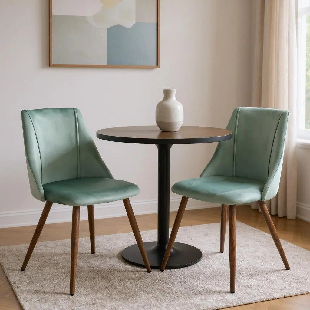 Set of Two Sage and Brown Upholstered Velvet Dining Side Chairs Homeroots Kitchen & Dining