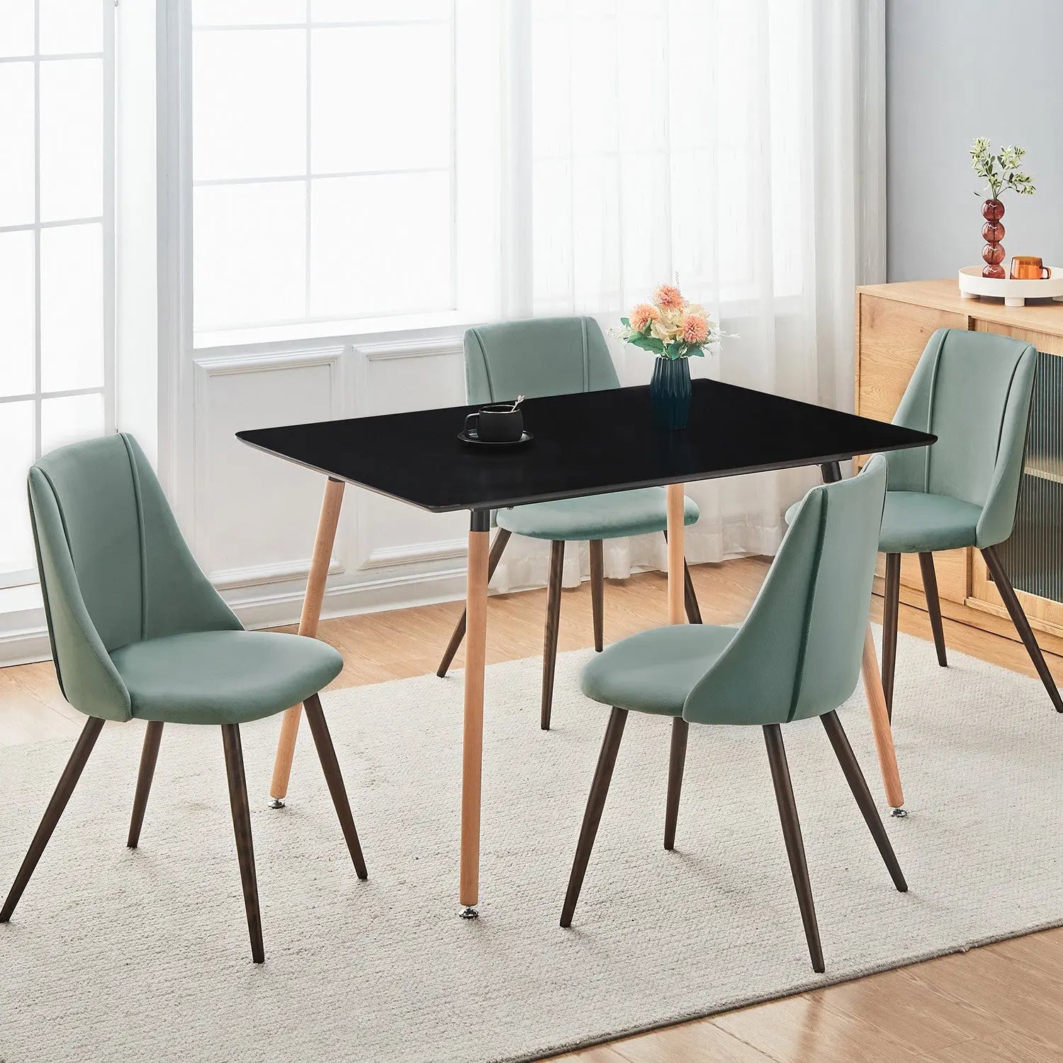 Set of Two Sage and Brown Upholstered Velvet Dining Side Chairs Homeroots Kitchen & Dining