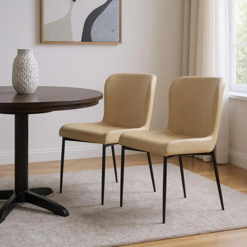 Set of Two Sand Faux Leather Dining Side Chairs Homeroots Kitchen & Dining