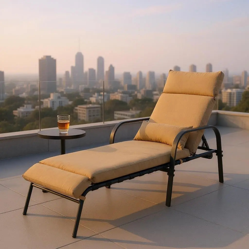 Set of Two Tan Aluminum Six Position Adjustable Outdoor Chaise Lounges with Tan Cushion Homeroots Outdoor