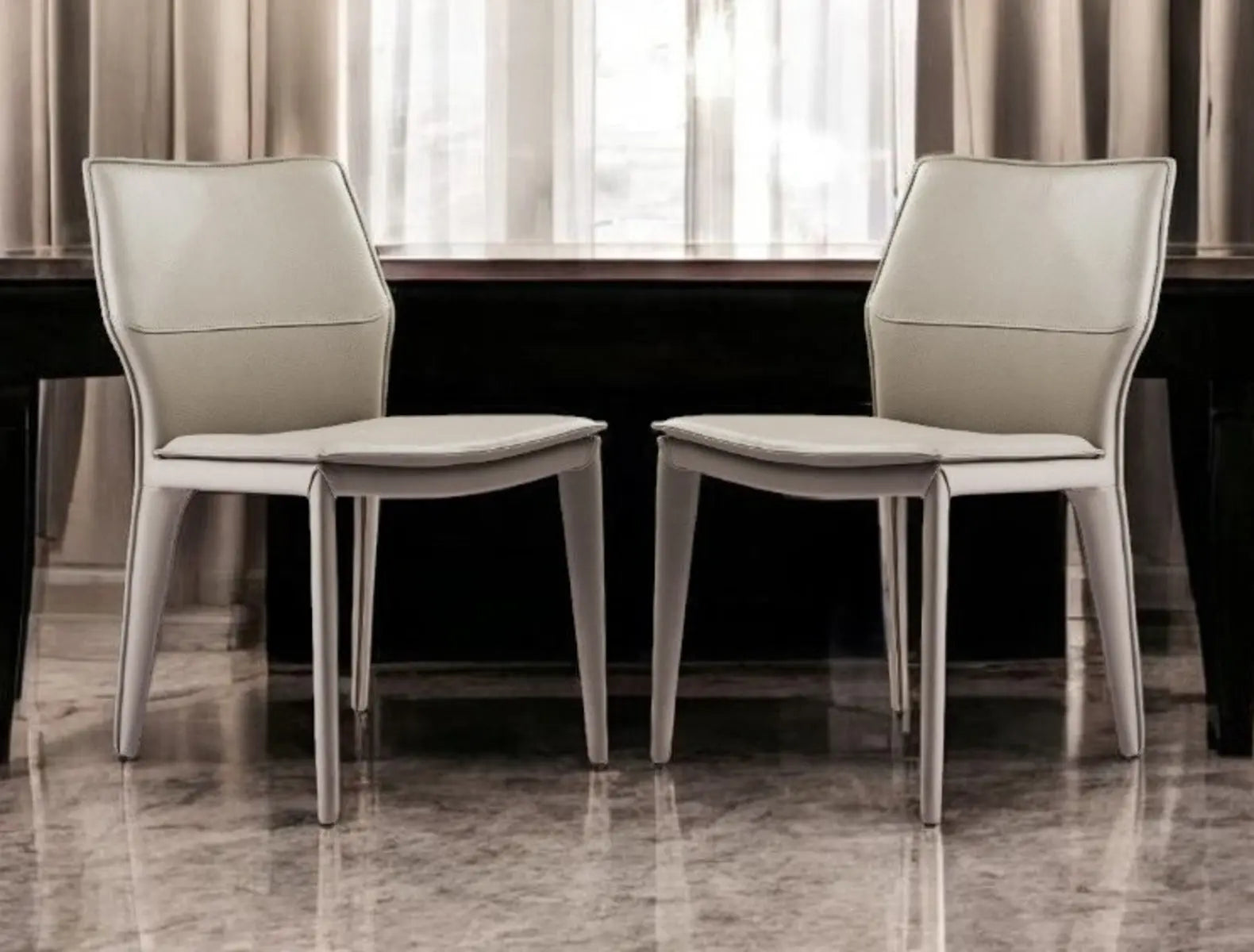 Set of Two Taupe Upholstered Faux Leather Dining Side Chairs Homeroots Kitchen & Dining