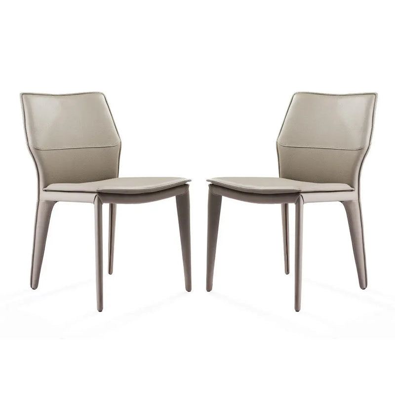 Set of Two Taupe Upholstered Faux Leather Dining Side Chairs Homeroots Kitchen & Dining