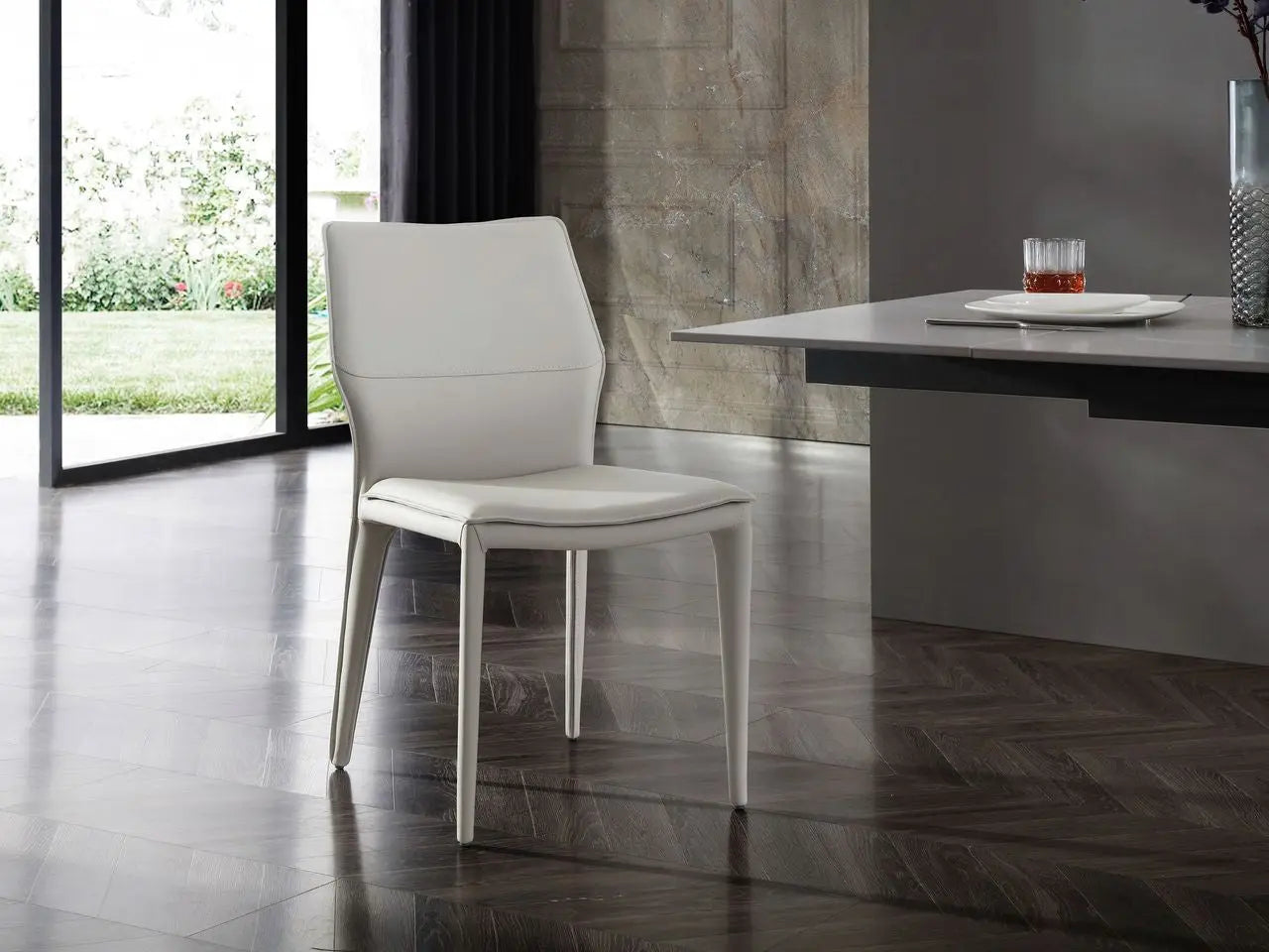 Set of Two Taupe Upholstered Faux Leather Dining Side Chairs Homeroots Kitchen & Dining