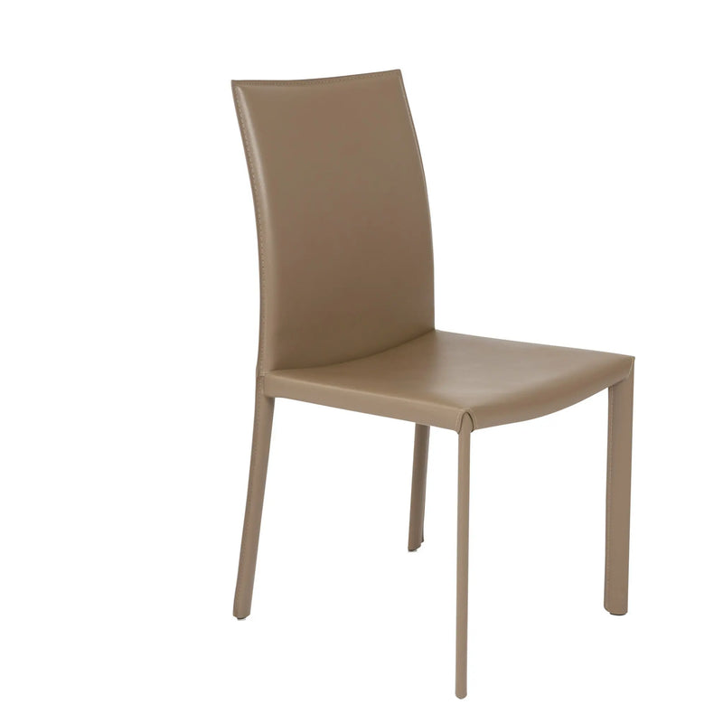 Set of Two Taupe Upholstered Leather Dining Side Chairs - GreatEagleInc
