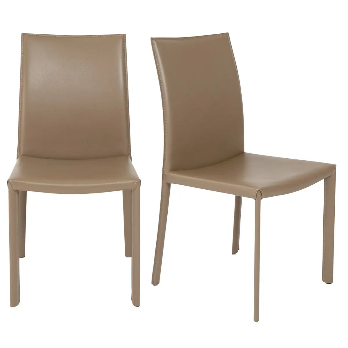 Set of Two Taupe Upholstered Leather Dining Side Chairs - GreatEagleInc
