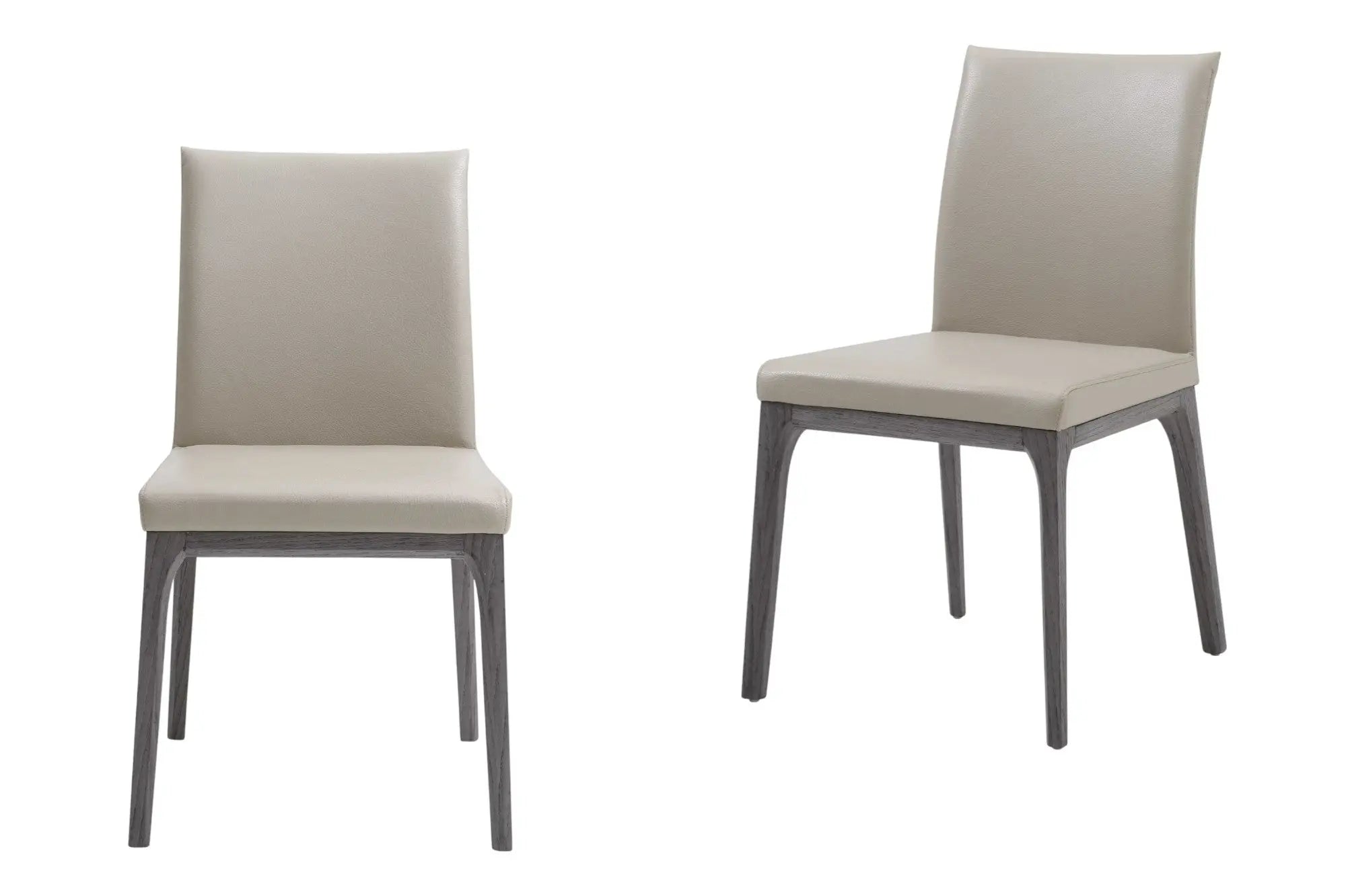 Set of Two Taupe and Gray Upholstered Faux Leather Dining Side Chairs - GreatEagleInc