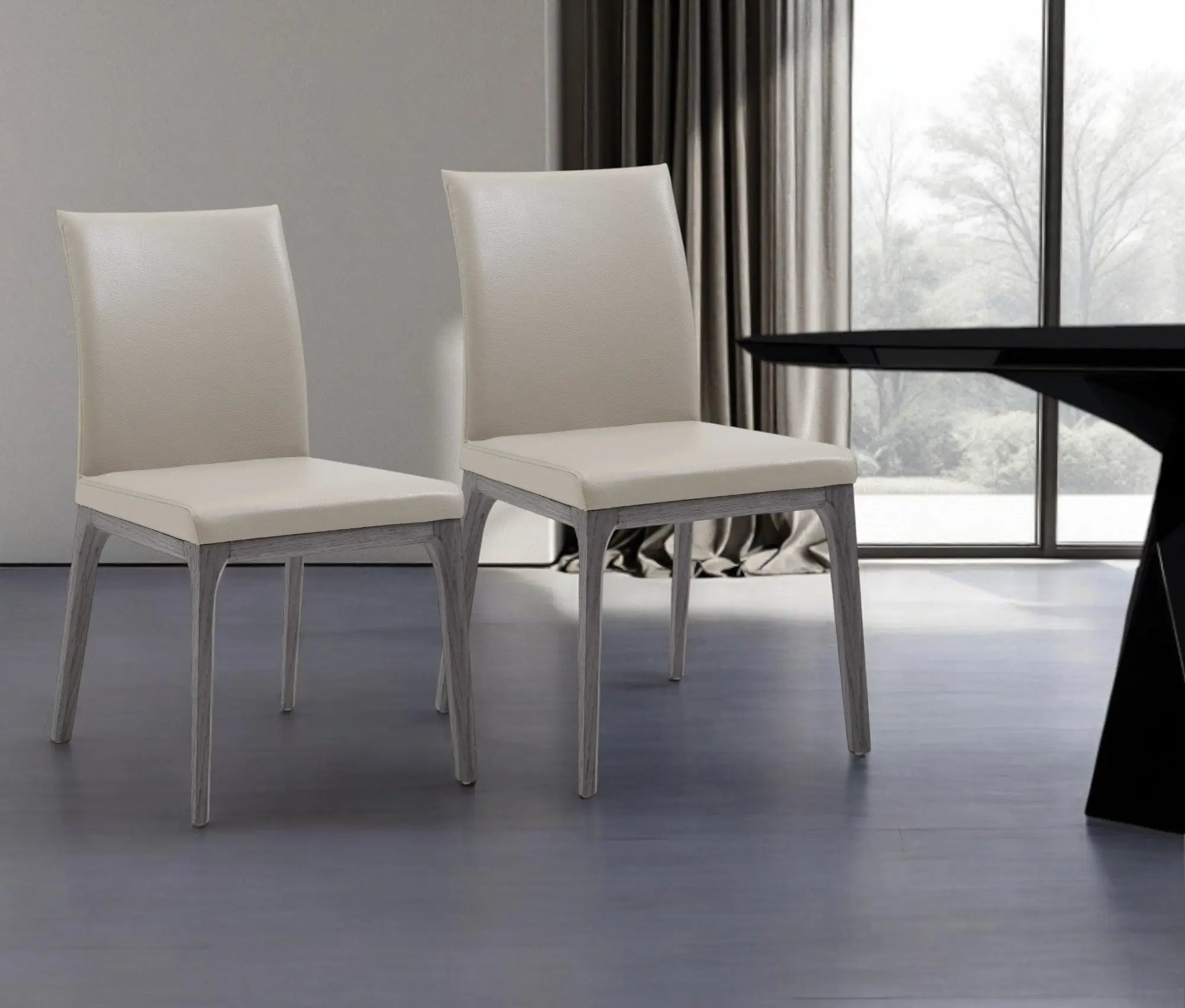 Set of Two Taupe and Gray Upholstered Faux Leather Dining Side Chairs - GreatEagleInc