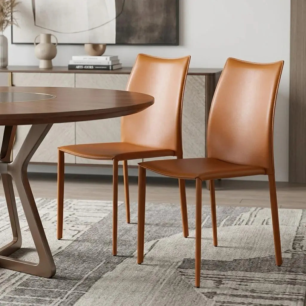 Set of Two Terra Cotta Upholstered Leather Dining Side Chairs Homeroots Kitchen & Dining
