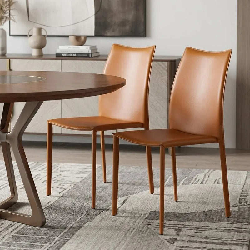 Set of Two Terra Cotta Upholstered Leather Dining Side Chairs Homeroots Kitchen & Dining