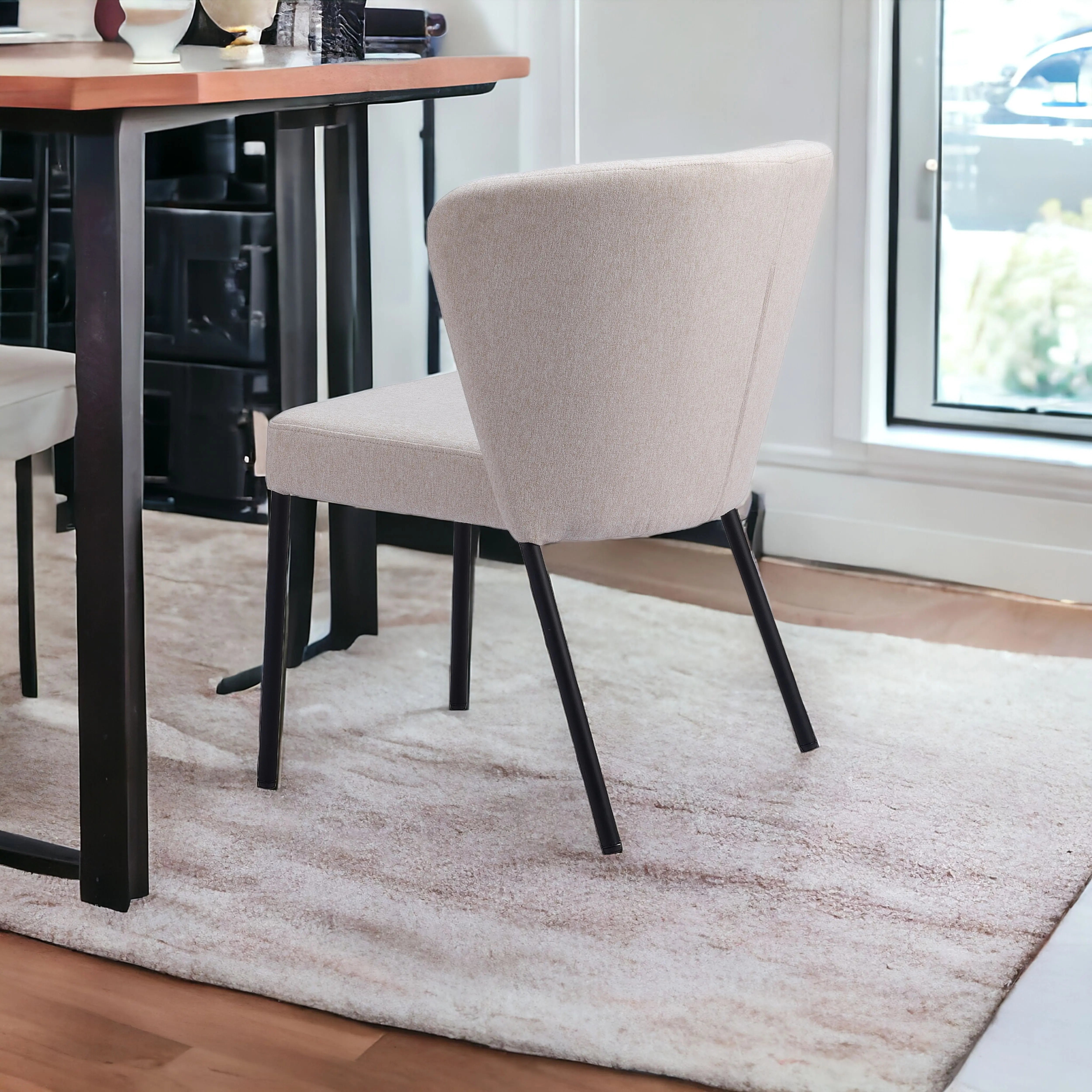 Set of Two Tufted Beige and Black Upholstered Faux Linen Dining Side Chairs Homeroots