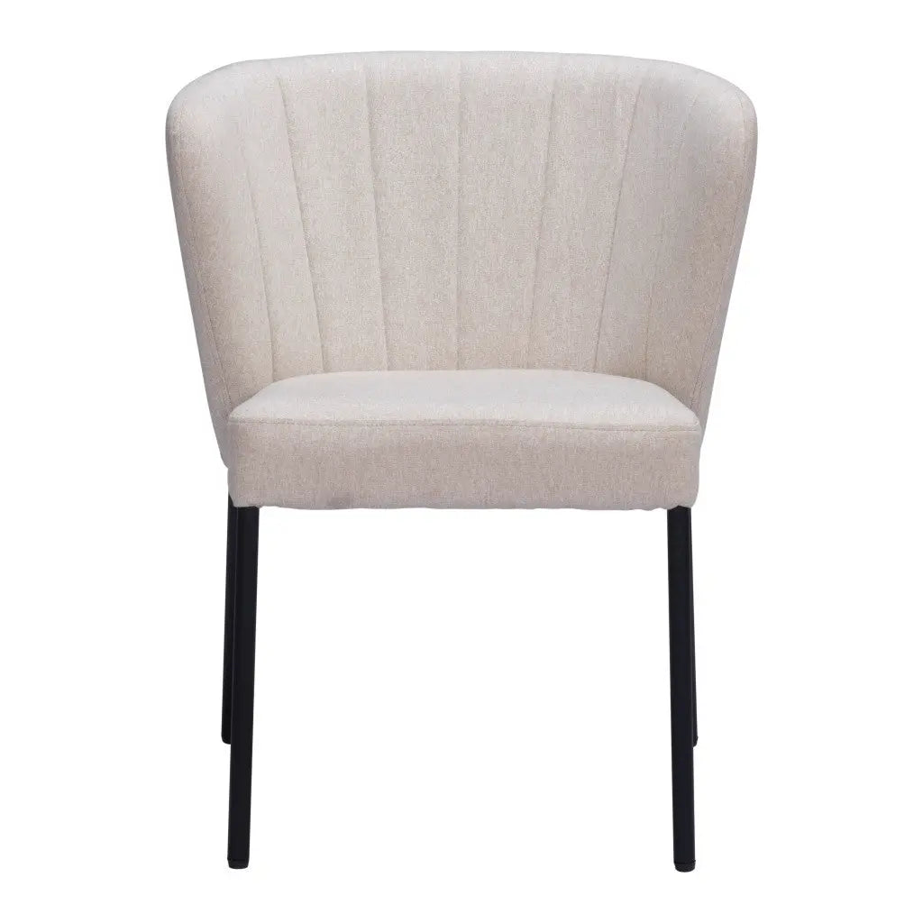 Set of Two Tufted Beige and Black Upholstered Faux Linen Dining Side Chairs Homeroots