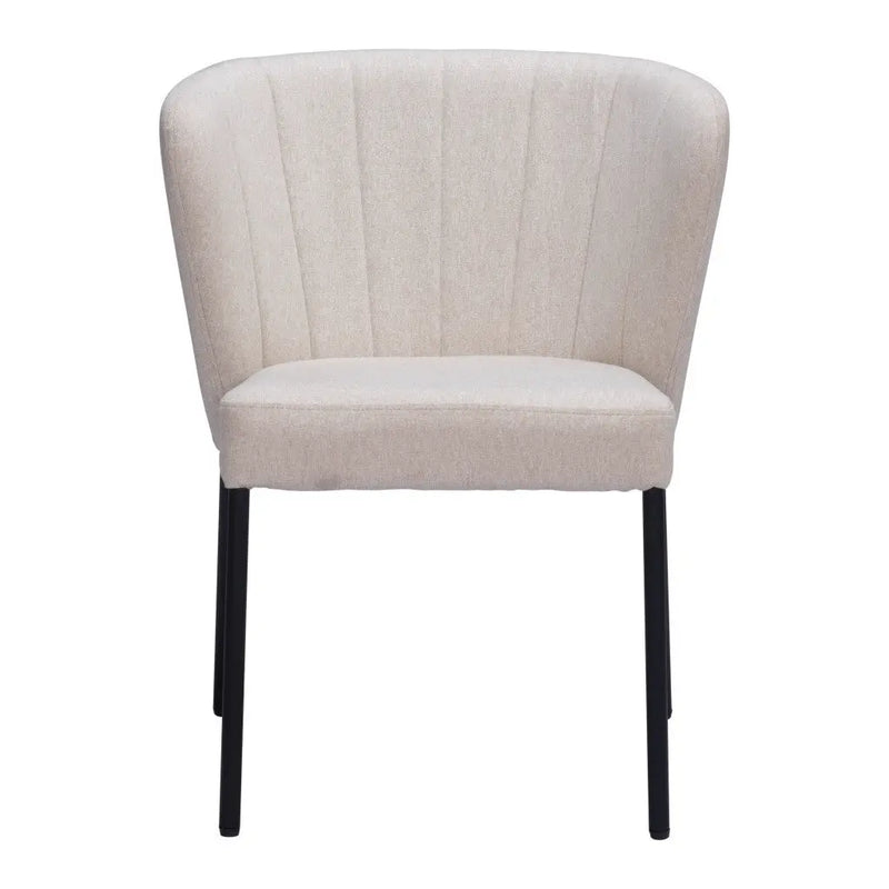 Set of Two Tufted Beige and Black Upholstered Faux Linen Dining Side Chairs Homeroots