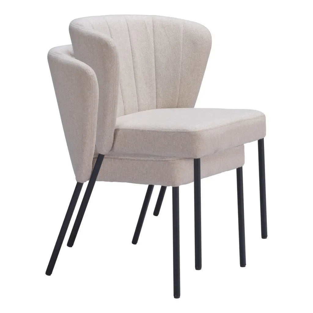 Set of Two Tufted Beige and Black Upholstered Faux Linen Dining Side Chairs Homeroots