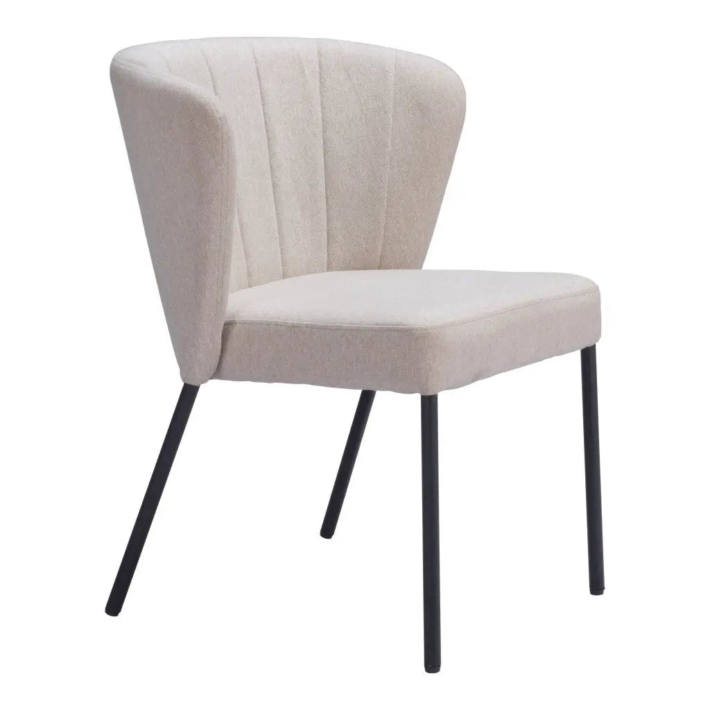 Set of Two Tufted Beige and Black Upholstered Faux Linen Dining Side Chairs Homeroots