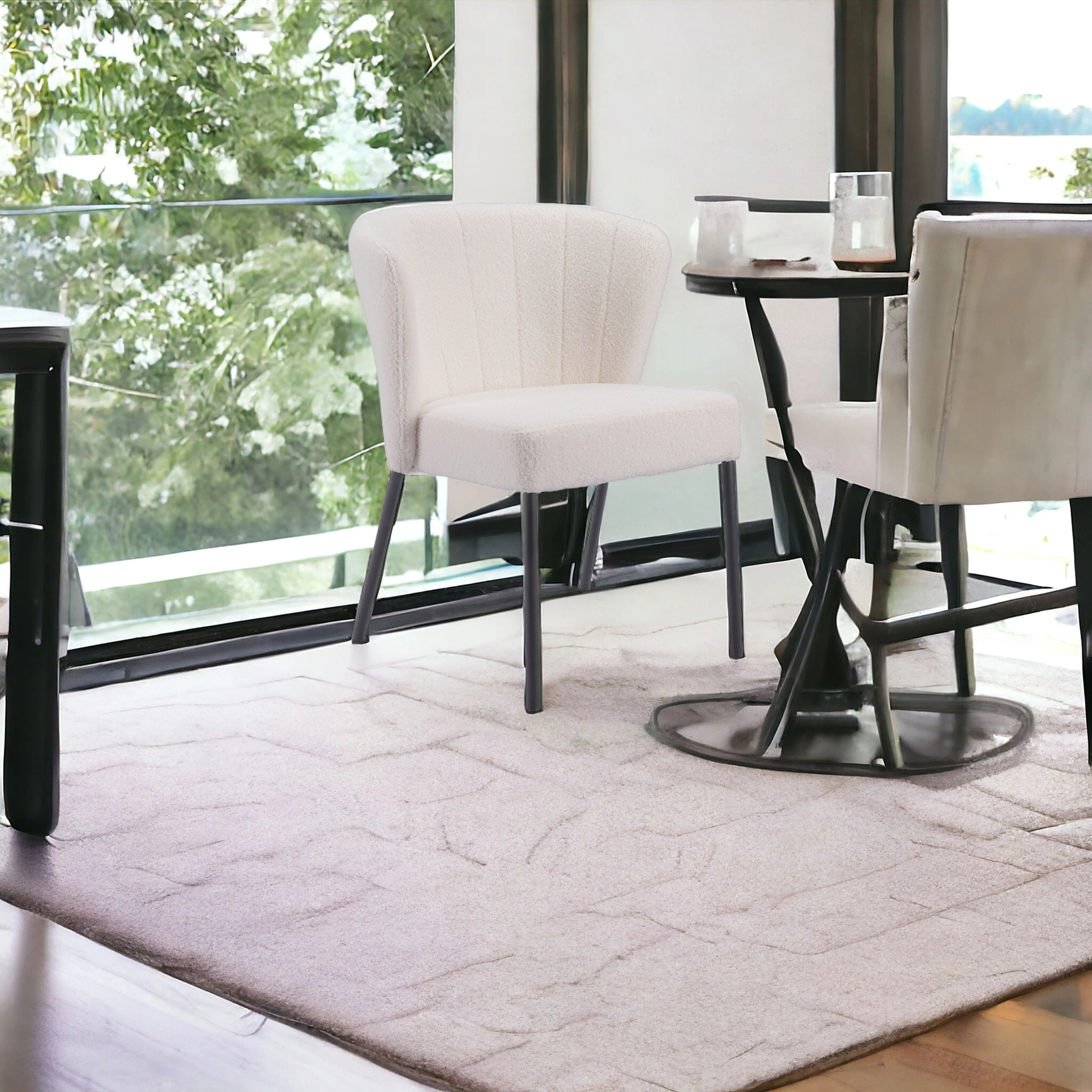 Set of Two Tufted Cream and Black Upholstered Fabric Dining Side Chairs Homeroots