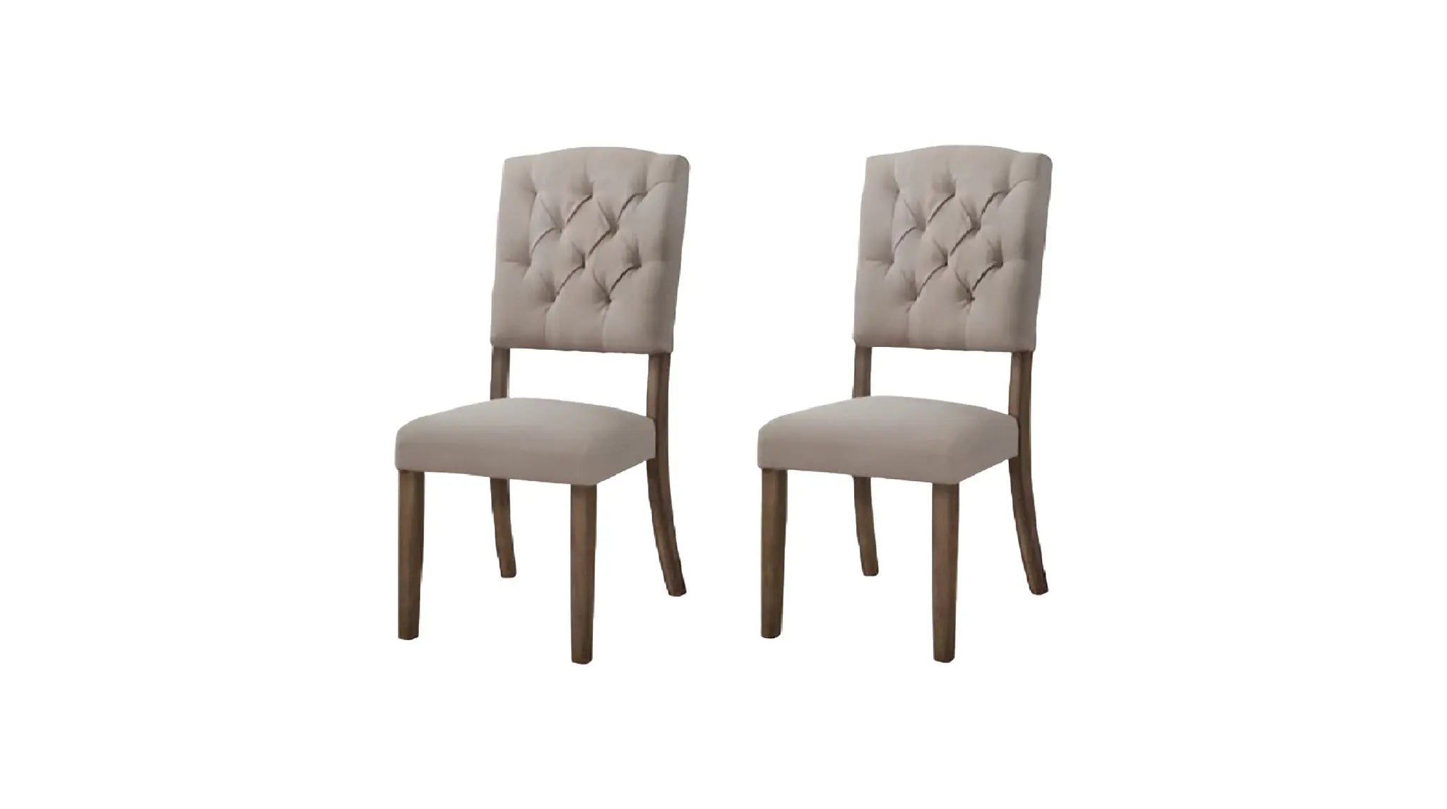 Set of Two Tufted Cream and Brown Upholstered Linen Open Back Dining Side Chairs Homeroots Kitchen & Dining