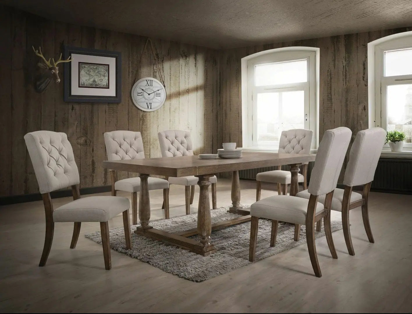 Set of Two Tufted Cream and Brown Upholstered Linen Open Back Dining Side Chairs Homeroots Kitchen & Dining