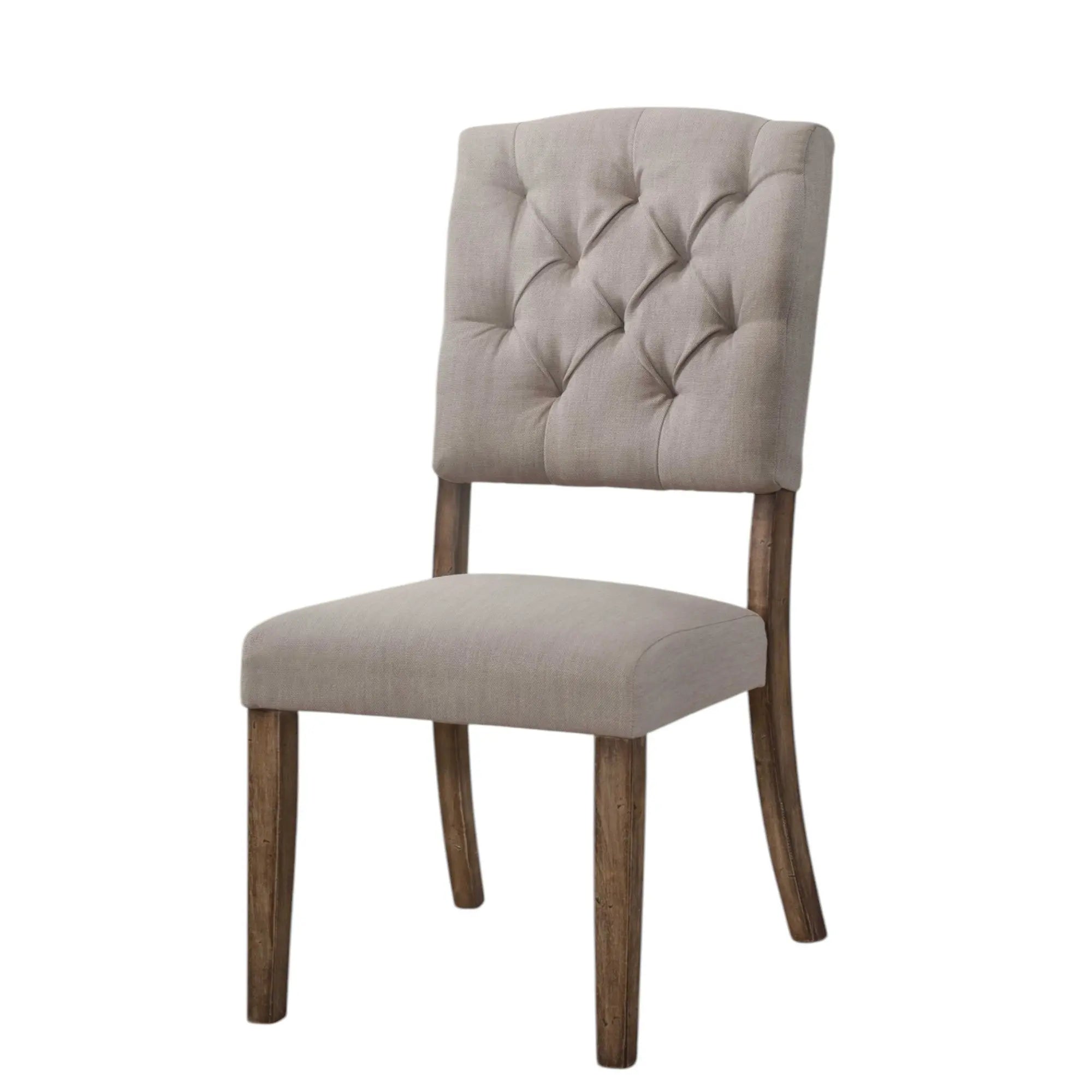 Set of Two Tufted Cream and Brown Upholstered Linen Open Back Dining Side Chairs Homeroots Kitchen & Dining