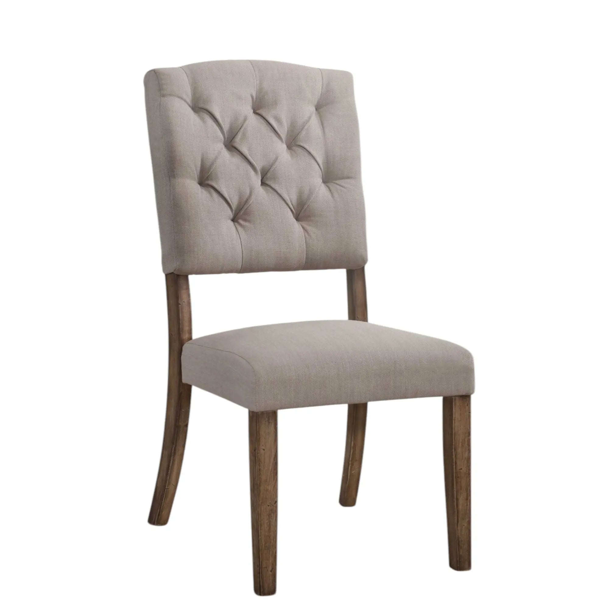 Set of Two Tufted Cream and Brown Upholstered Linen Open Back Dining Side Chairs Homeroots Kitchen & Dining