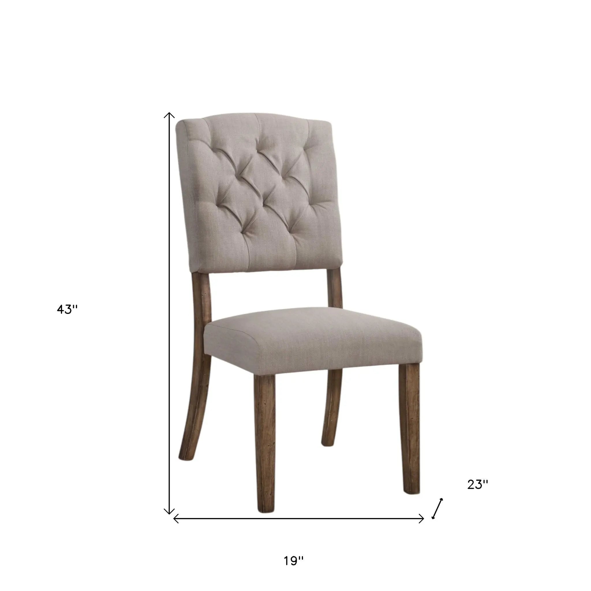 Set of Two Tufted Cream and Brown Upholstered Linen Open Back Dining Side Chairs Homeroots Kitchen & Dining