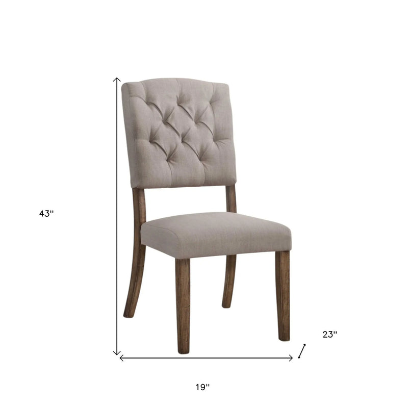 Set of Two Tufted Cream and Brown Upholstered Linen Open Back Dining Side Chairs Homeroots Kitchen & Dining