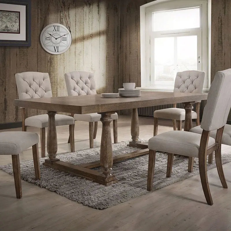 Set of Two Tufted Cream and Brown Upholstered Linen Open Back Dining Side Chairs Homeroots Kitchen & Dining