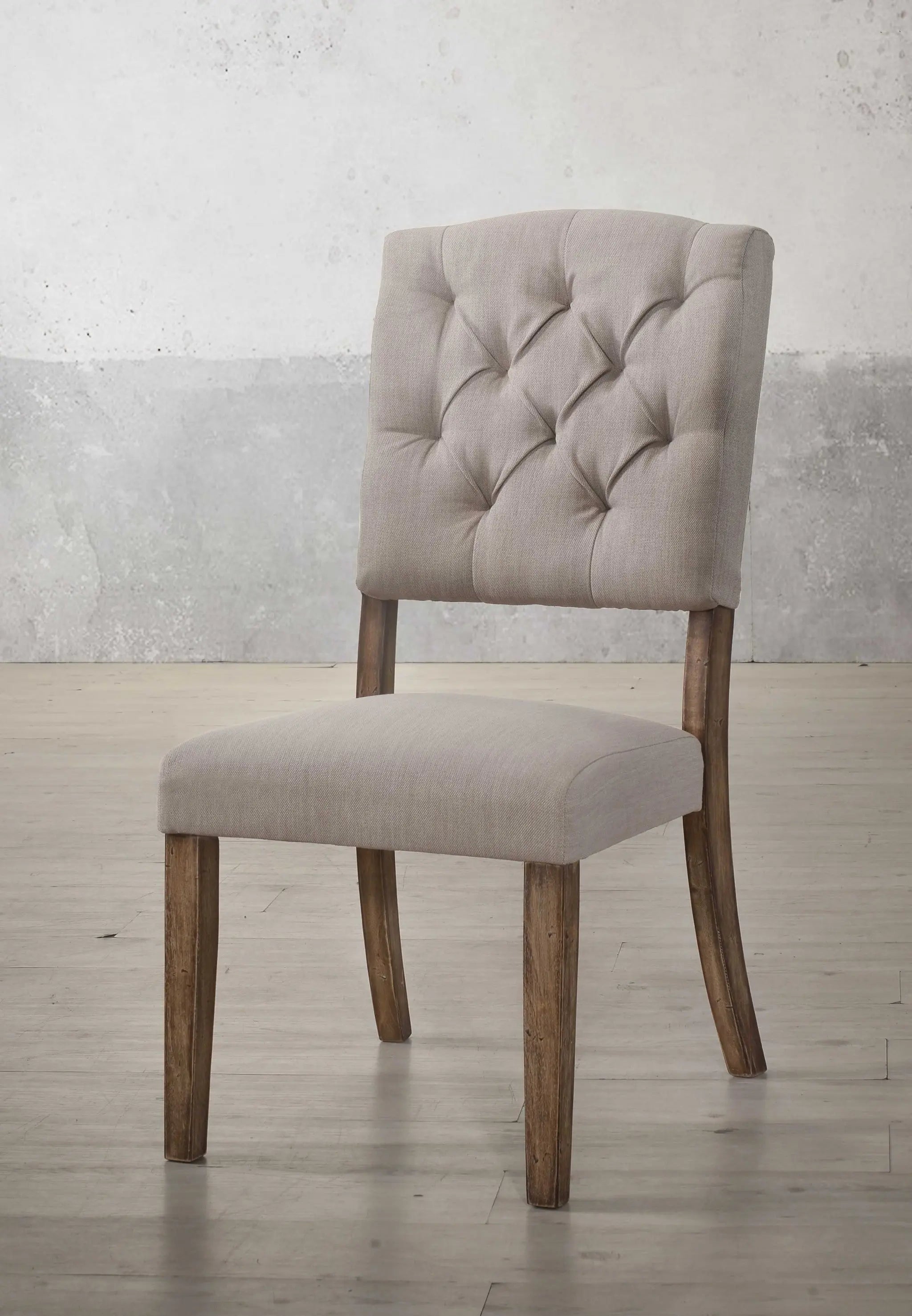 Set of Two Tufted Cream and Brown Upholstered Linen Open Back Dining Side Chairs Homeroots Kitchen & Dining