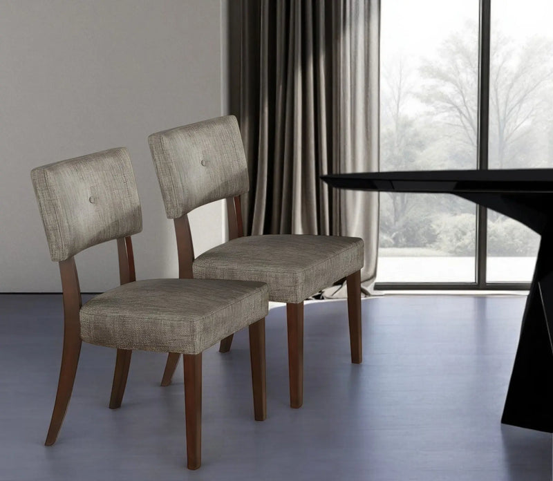 Set of Two Tufted Gray And Brown Upholstered Fabric Open Back Dining Side Chairs Homeroots Kitchen & Dining