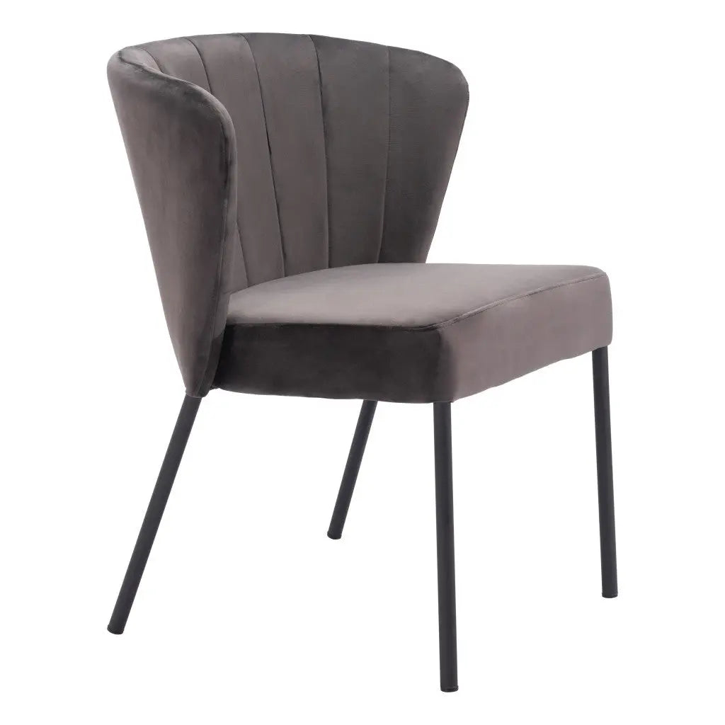 Set of Two Tufted Gray and Black Upholstered Velvet Dining Side Chairs Homeroots